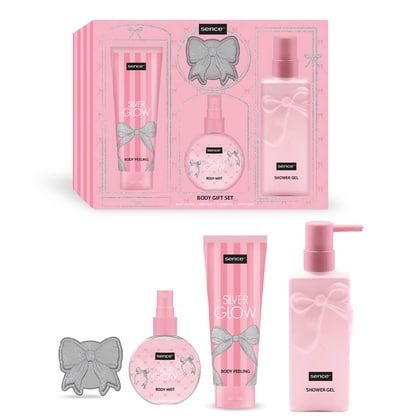 Geschenk Sence - Lichaamsverzorging Glitz And Glam Silver Glow (1x Douchegel 200 ml, 1x Lichaamscrub 100 ml, 1x Bad Fizzer 60 gr, 1x Lichaamsmist 38 ml.) - 8721073629593